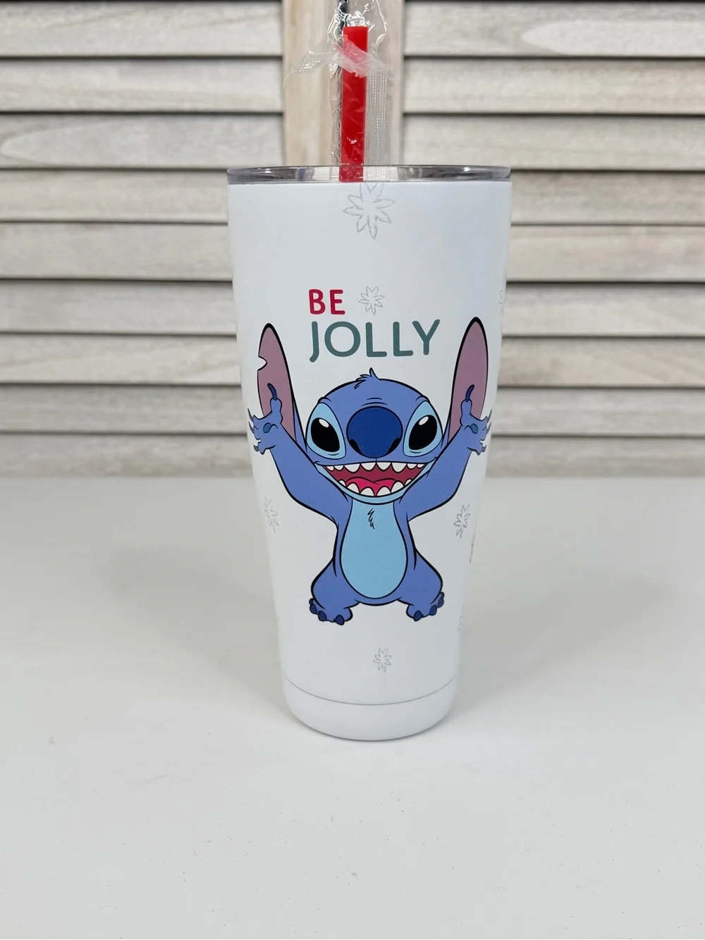 DISNEY Stitch Holiday/Christmas Stainless Steel Travel Tumbler w Red Straw